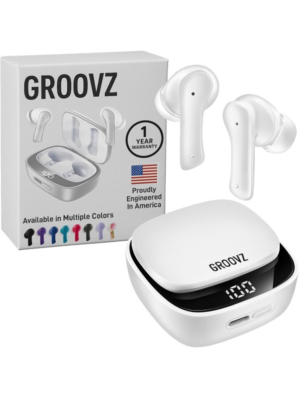 Wireless White Engineered IPx4 Water Resistant 27Hr Battery Bluetooth Earbud